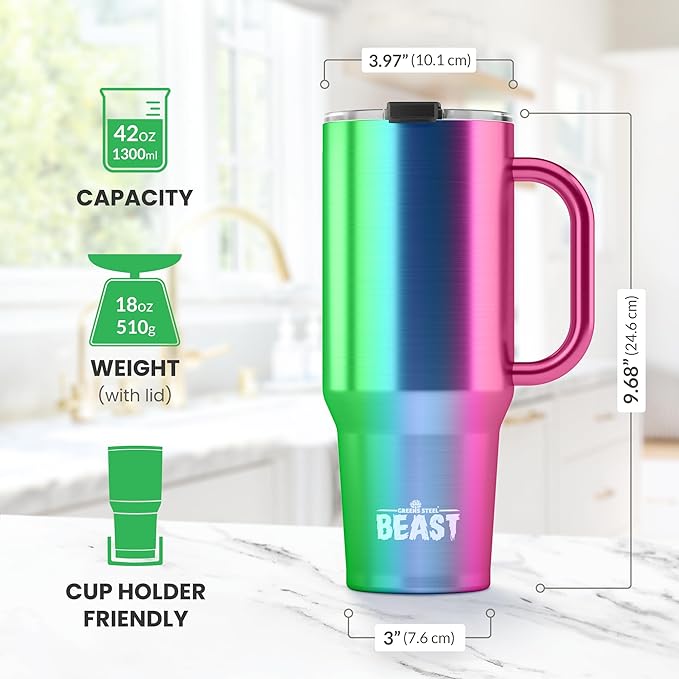 Beast 42 oz Tumbler Stainless Steel Vacuum Insulated Coffee Ice Cup Double Wall Travel Flask (Rainbow) - Bloomnest