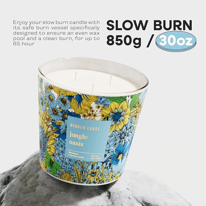 Hidden Label Jungle Oasis Scented Candle, 3 Wick Large Candles for Home, 30oz Natural Soy Candles for Home Scented,100 Hour Burn Time, Long Lasting Highly Scented Luxury Candle Gift - Bloomnest