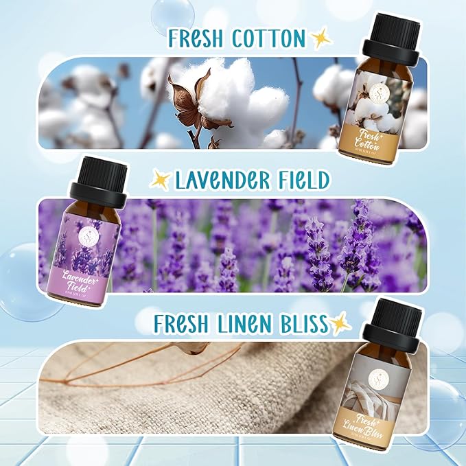 Clean Essential Oils Set, SoulOrigin Fragrance Oil Gift Set for Oil Diffusers, Scented Oils 6x10ml - Beach Sage Laundry Detergent, Citrus Burst, Lavender Fields, Fresh Linen, Warm Petals, Fresh Cotton - Bloomnest