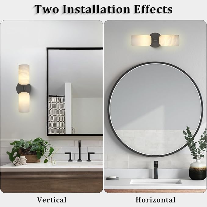 Alabaster Wall Sconce 14in Antique Brass Sconces Wall Lighting, Imported Alabaster Modern Marble Bathroom Vanity Sconces, Black Sconce Wall Decor, For Bedroom Living Room Staircases Hallway Foyer - Bloomnest