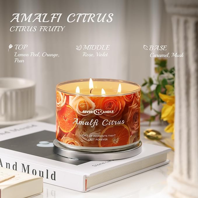 Amalfi Citrus Scented Candles, 18oz Soy Candles Non Toxic 4-Wick Large Candle Jars, Over 50 Hours of Burning Time, Ideal for Gifting, Events, Home Decor - Bloomnest
