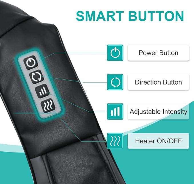 Shiatsu Back and Neck Massager with Heat, Deep Tissue Kneading Back Massager for Pain Relief, Electric 4D Shoulder Massage for Neck, Shoulder - Gifts for Men, Women (NOT Cordless)