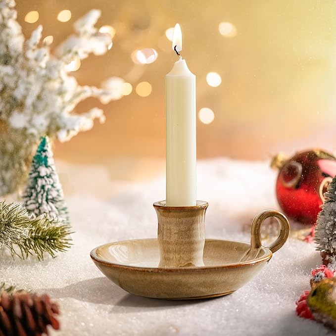 Candlestick Holder, Vintage Ceramic Candle Holder for Taper Candles, Spell Candles, and Incense, Farmhouse Candlelight Stand with Handle for Home, Dining Table, Halloween, Christmas Decor - Bloomnest
