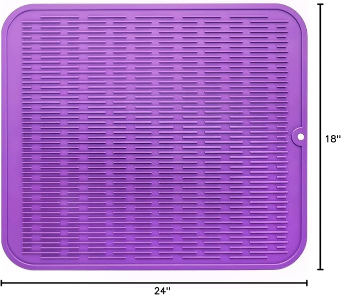Silicone Dish Drying Mat for Multiple Usage,Easy clean,Eco-friendly,Heat-resistant Silicone Mat for Kitchen Counter or Sink,Refrigerator or Drawer Liner Purple 2XL 24 inches x 18 inches - Bloomnest