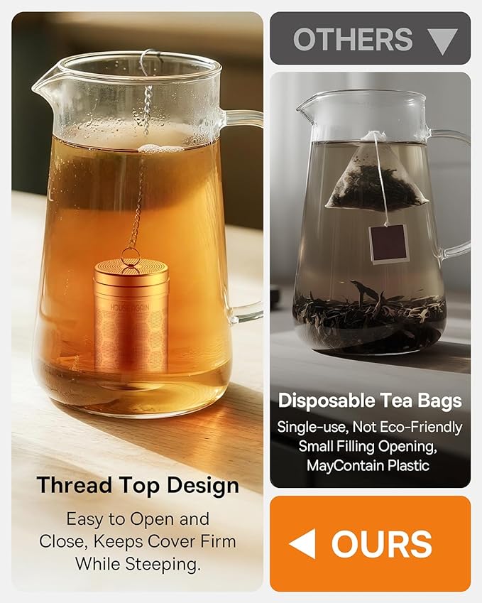House Again Tea Infusers, Extra Fine Mesh Tea Strainers for Loose Tea, Updated Slim Threaded Lid & 304 Stainless Steel, Filter Bags Diffusers, Loose Leaf Tea Steeper for Brew Tea Spices & Seasonings - Bloomnest