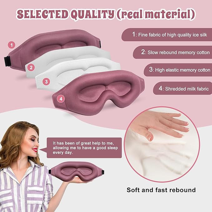 3D Advanced Eye Mask for Sleeping，Ultra Delicate Soft Skin Friendly Eye mask，100% Blackout Sleep Eye Mask for Sleep, Eyelash Extension Sleep mask (Blue+Pink) - Bloomnest