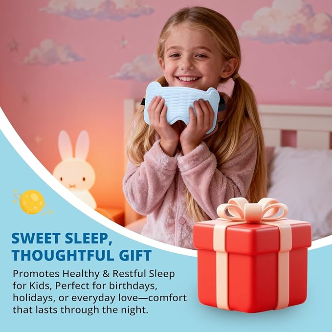 Kids Sleep Mask, 3D Sleeping Eye Mask for Kids with Adjustable Elastic Strap, Bear Shape Eye Cover with Memory Foam, Soft & Light-Blocking, Gift for Boys Girls Teens Age 5–15 (Blue) - Bloomnest