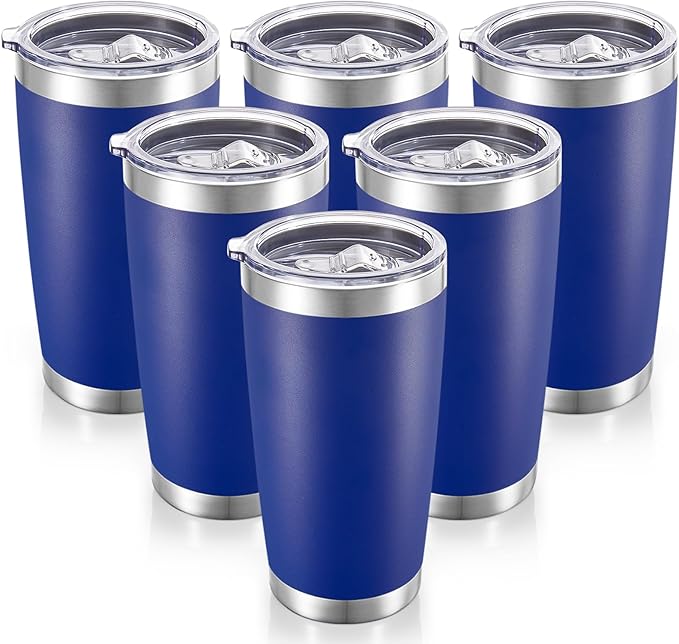 20 oz Tumblers Bulk Stainless Steel Tumbler with Lid Double Wall Vacuum Insulated Coffee Mug 20oz Powder Coated Cup for Hot and Cold Drinks, Blue, 6 pack - Bloomnest