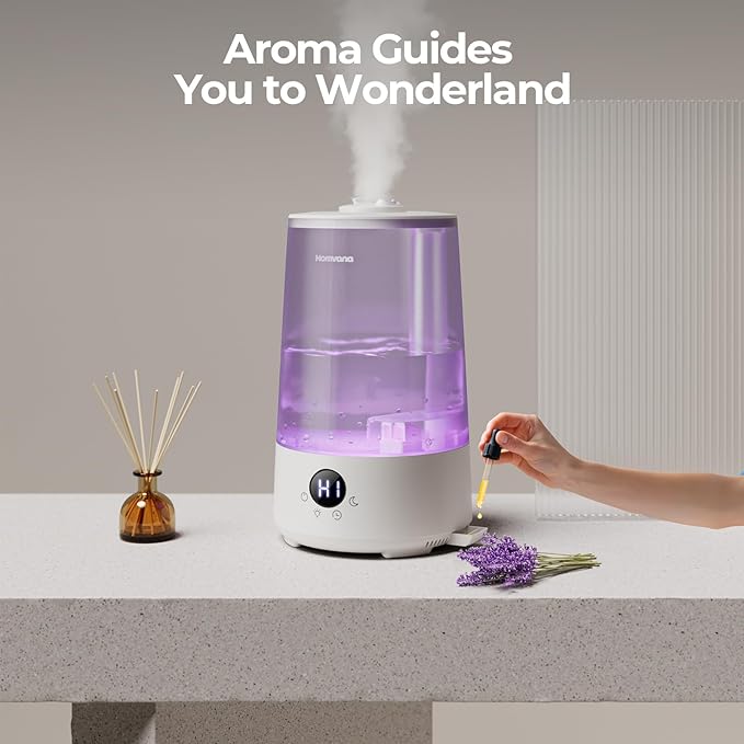 Homvana Humidifiers for Bedroom Home, 3.6 L Cool Mist Top-Fill 34H Super Long Time, Quiet 23dB, Baby Humidifier, Oil Diffuser for Large Room, House, Plant, Nursery, Office, BPA FREE, Ultrasonic (Grey) - Bloomnest