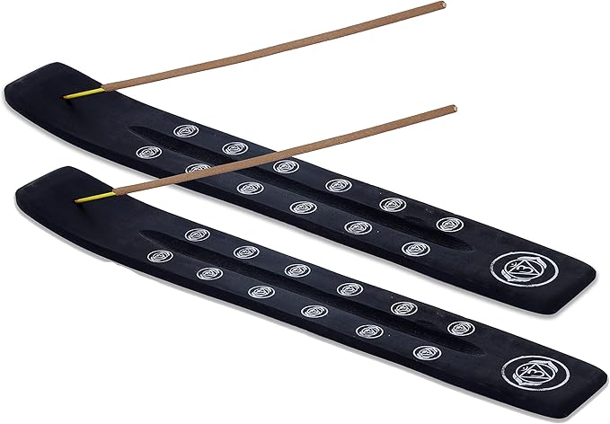 Bless-International Traditional-Handmade-Burner Wooden-Incense-Stick-Holder Ash-Catcher-Stand for-Aromatherapy-Meditation-Yoga (Black Strength) 10 Inches, Pack of 2 - Bloomnest