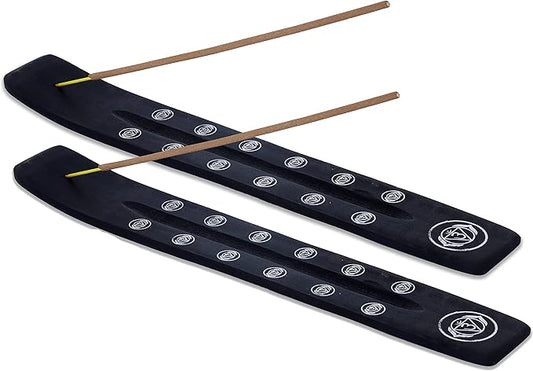Bless-International Traditional-Handmade-Burner Wooden-Incense-Stick-Holder Ash-Catcher-Stand for-Aromatherapy-Meditation-Yoga (Black Strength) 10 Inches, Pack of 2 - Bloomnest