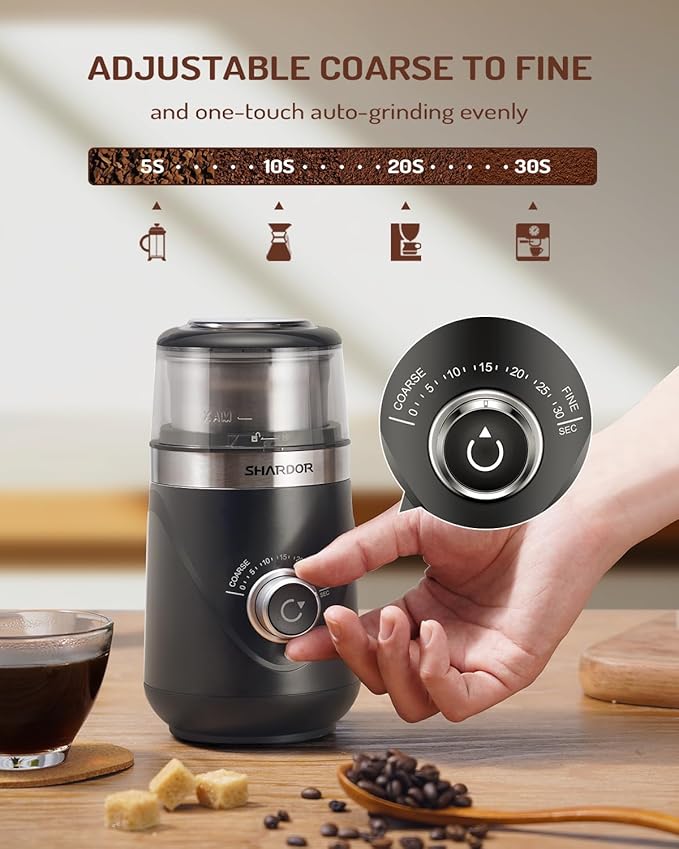 SHARDOR Adjustable Coffee Bean Grinder Electric, Herb/Spice, Espresso Grinder with 1 Removable Stainless Steel Bowl, Matte Black - Bloomnest