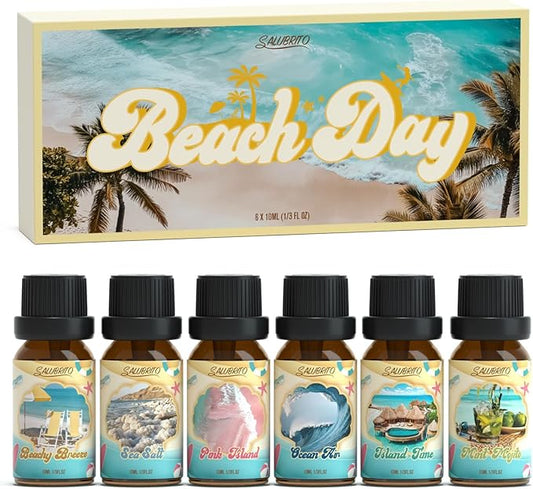 SALUBRITO Beach Fragrance Oils Set, Summer Essential Oils for Diffuser, Candle, Soap Making, Beachy Breeze, Sea Salt, Pink Island, Ocean Air, Island Time, Mint Mojito Scented Oil - Bloomnest