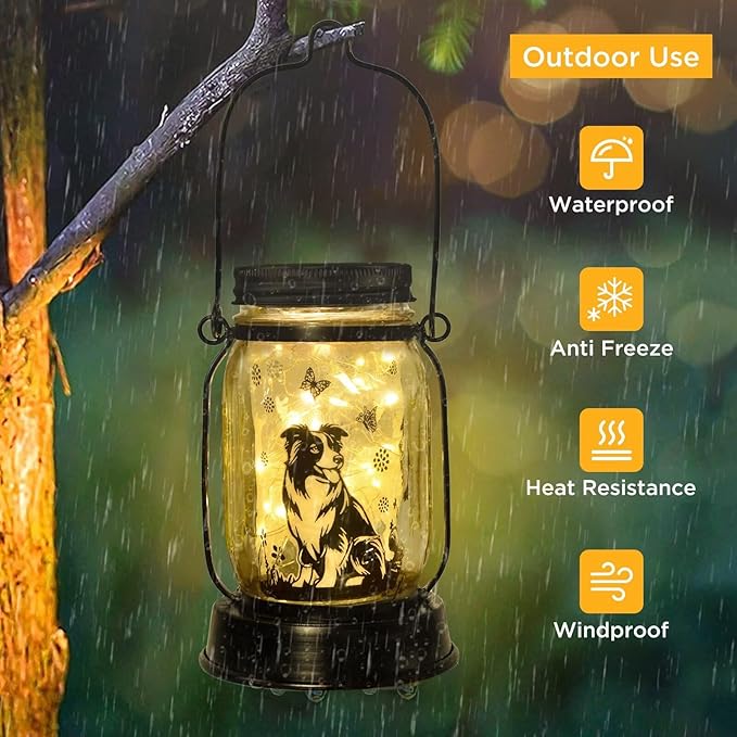 Border Collie Gifts for Women/Men Border Collie Solar Lanterns Dog Mom Birthday, Dog Lovers Lantern, Pet loss Pet Memorial Lights, Solar Garden Decoration Outside for Yard, Patio,Backyard,Porch - Bloomnest