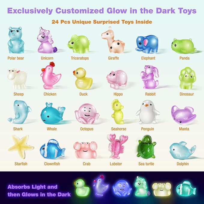 Bath Bombs for Kids with Toys Inside - 24 Pack Kids Bath Bombs with Glow in The Dark Surprise Toys Inside, Natural Organic Bubble Bath Fizzy, Christmas Gifts for Kid Girls Boys, Stocking Stuffers - Bloomnest