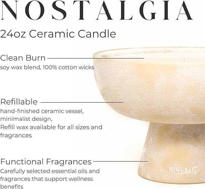BLUEME Nostalgia - Bergamot & Musk, Luxury Candle w/Essential Oils, 5 Wick, Hand-Poured Soy, Cotton Wick, Ceramic - Bloomnest