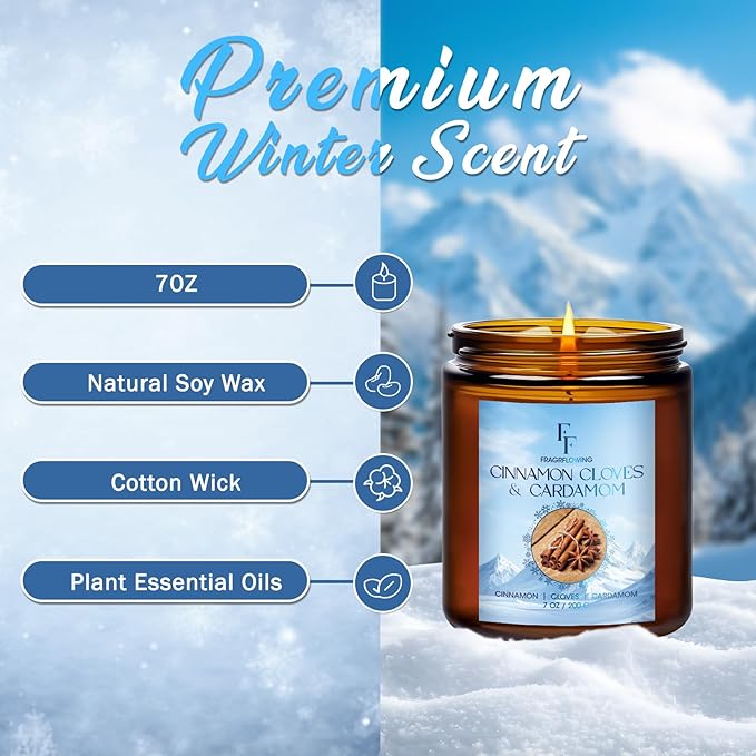 Winter Candle, Cinnamon Cloves Scented Candles for Home, Holiday Candles Natural Soy Candle, Aromatherapy Candle 7 oz Jar Candles Winter Gifts for Women Men - Bloomnest