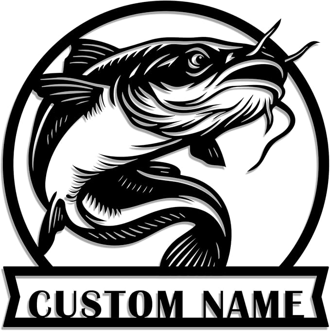 Personalized Catfish Metal Sign – Custom Name Fishing Wall Art – Iron Decoration for Cabins, Lake Houses, Man Caves, and Outdoor Spaces (Catfish-1) - Bloomnest
