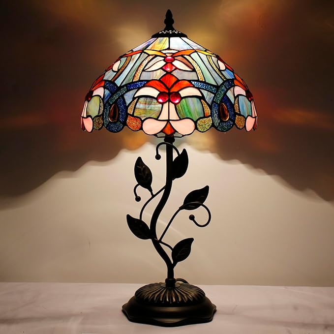 Tiffany Lamp Table Lamp Stained Glass Desk Lamps 12X12X19 Inches Reading Light Decor Bedroom Living Room (Blue Pink Liaison Style) - Bloomnest