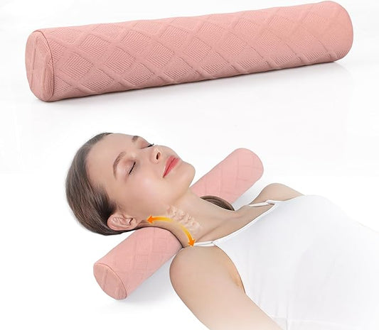 Cozyhealth 3.1" H Small Cervical Roll Pillow, Medium Soft Memory Foam Neck Round Pillow Cylinder Bolster Pillow for Sleeping, Round Neck Support for Bed, Legs, Back and Yoga (Pink, Small - 3.1" H) - Bloomnest