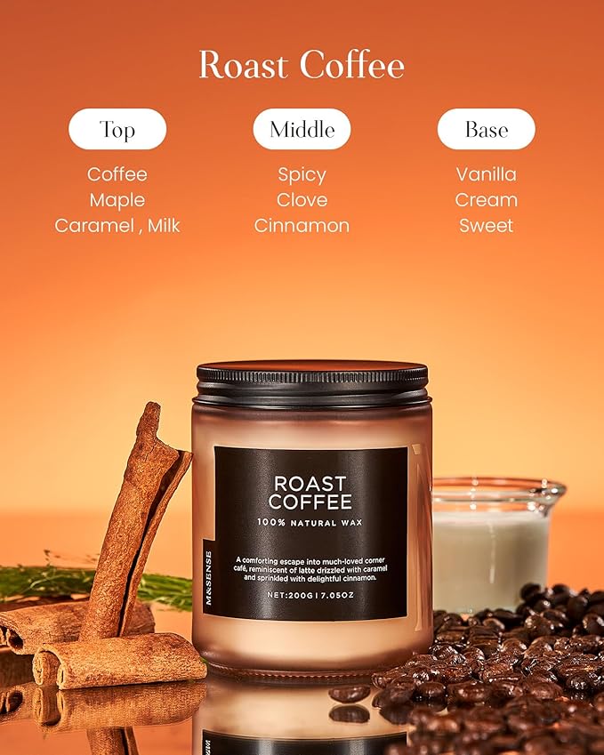 M&SENSE Coffee Candles Scented Strong, Organic Natural Soy Wax for Bedroom Kitchen Home Decor, 7.05oz 50 Hours Slow Burn Candle Highly Scented Candle Housewarming Gift for Men Women - Bloomnest