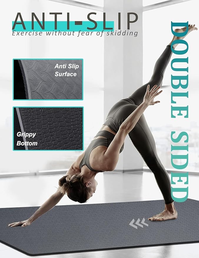Yoga Mat Double-Sided Non Slip, 72'' x 32'' x 7mm - Extra Wide & Thick Yoga Mat for Women Men Kids, Professional TPE Yoga Mats for Home Workout, Yoga, Pilates and Floor Exercise, with Carrier Strap - Bloomnest