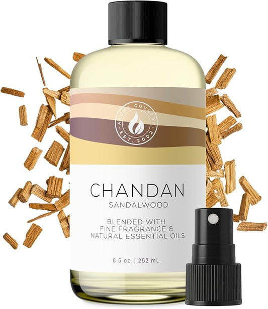 Aroma Country Chandan Diffuser Oil - Luxury Essential Oils for Diffuser Refill & Air Freshener Room Spray - Long-Lasting & Natural Home Fragrance, Sandalwood Scented Oil for Diffusers (8.5 Fl. oz) AromaCountry