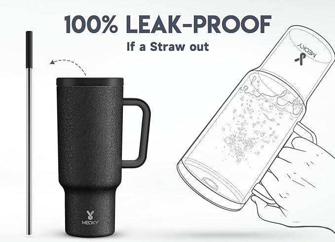 Meoky 40oz Tumbler with Handle, Leak-proof Lid and Straw, Insulated Coffee Mug Stainless Steel Travel Mug, Keeps Cold for 34 Hours or Hot for 10 Hours (Night) - Bloomnest
