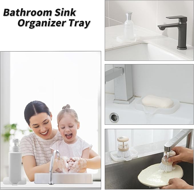 Silicone Bathroom Soap Dishes with Drain Spout-Bathroom and Kitchen Sink Organizer,Sponge Holder,Dish Soap Tray,Perfect for Dispenser,Scrubber,Bottle,Cup on Counter Translucent 4.9"×3.2" - Bloomnest