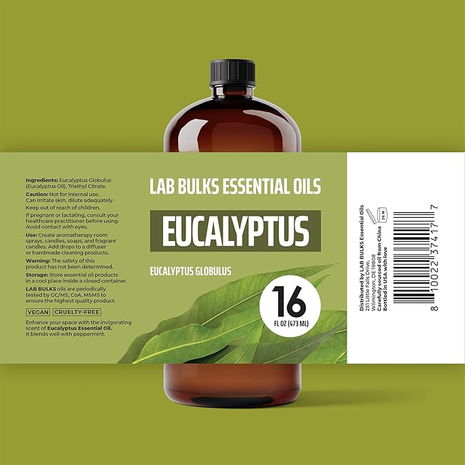 Lab Bulks Essential Oil Eucalyptus Essential Oil (2 Pack) for Diffusers, Home Care, Candles, Aromatherapy, 16 oz Bulk Bottle, Eucalyptus Oil Spray - Bloomnest