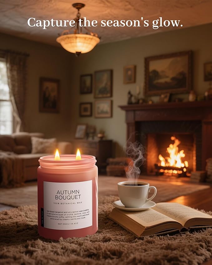 M&SENSE Fall Candle Autumn Flower Scented, Large 19.4oz Natural Soy Wax 110 Hours Burn Time Clean Non Toxic Candle Classic 2 Wicks Gifts - Bloomnest