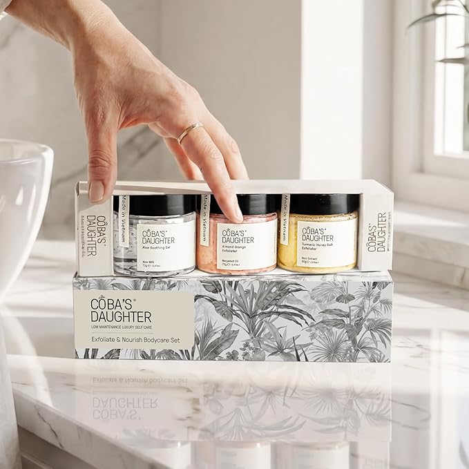 COBA'S DAUGHTER Luxury Spa Gift Set for Women – 3-Piece Mini Body Care Trio with Honey Turmeric, Almond Orange & Aloe Vera – Travel Size Self-Care Gift for Birthday, Valentine & Wedding Favor