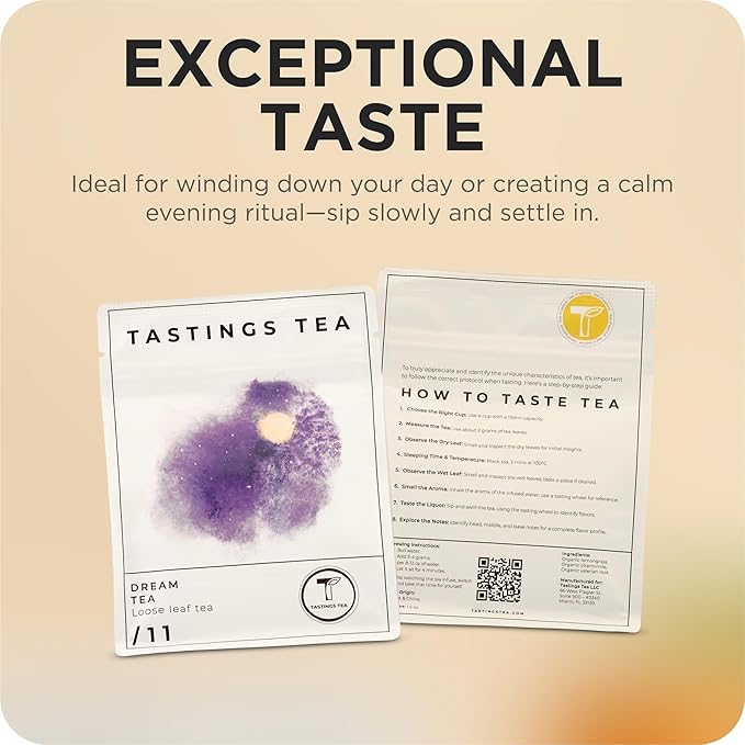 Tastings Tea Dream Loose Leaf, 1.2 oz | Calm Herbal Sleep Blend with Chamomile, Valerian & Lemon Grass | Natural Antioxidants for Wellness & Bed | Small Batch & Sustainably Sourced | Resealable Pouch - Bloomnest