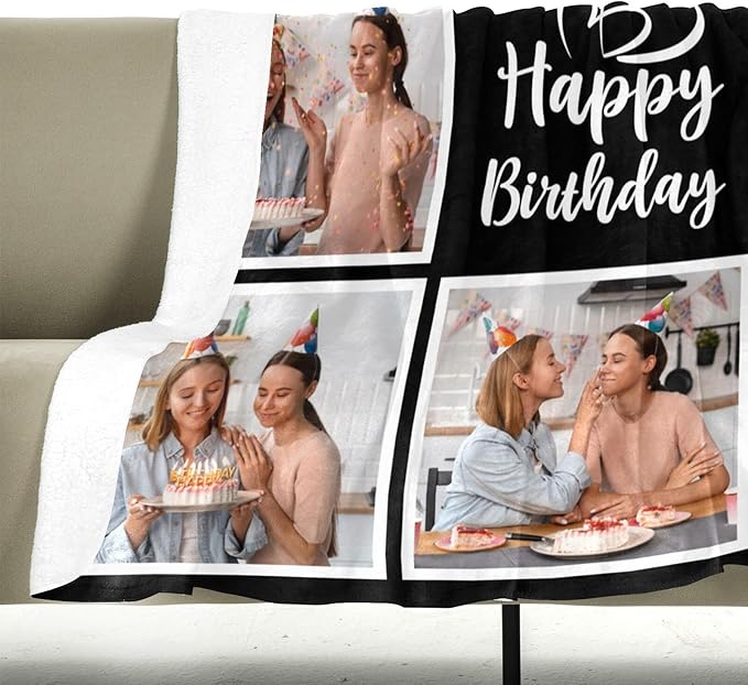 Personalized Birthday Gifts for Women, Custom Blankets with Photos, Personalized Blanket with Photos & Text, Personalized Photo Blankets - Bloomnest