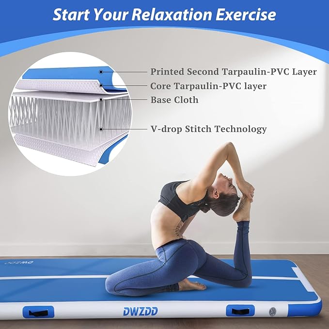 Dwzdd Gymnastics Air Mat 10ft/13ft/16ft/20ft Tumbling Mat Inflatable Gymnastics Tumble Track for Home/Gym/Training/Cheerleading/Water with Electric Pump