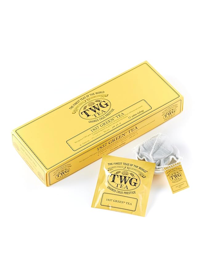 TWG Tea | 1837 Green Tea | Green Tea | Strawberry & Caramel | 15 Hand Sewn Cotton Tea Bags | Gift Set - Bloomnest