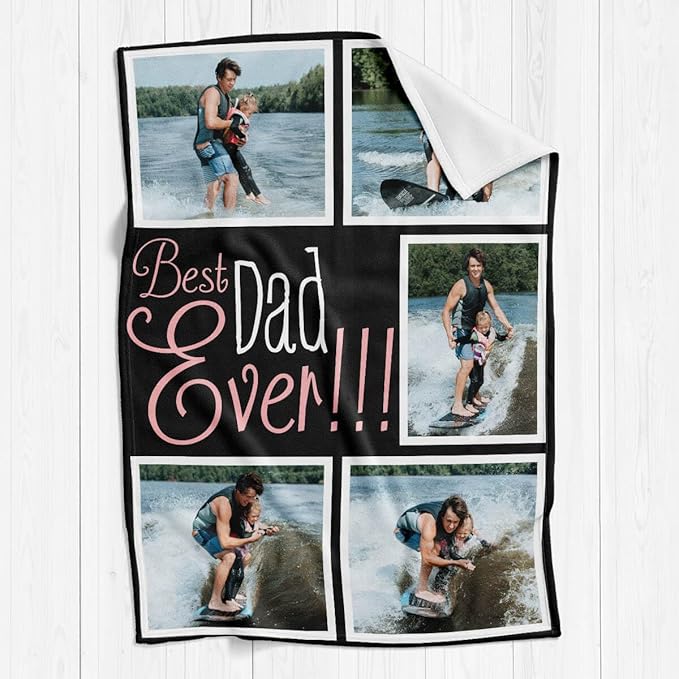Gifts for Dad Custom Blankets with Photos Personalized Photo Blankets with Picture for Dad, Customized Throws Blanket for Fathers Day Plush Best Daddy Ever Family Husband Men Birthday