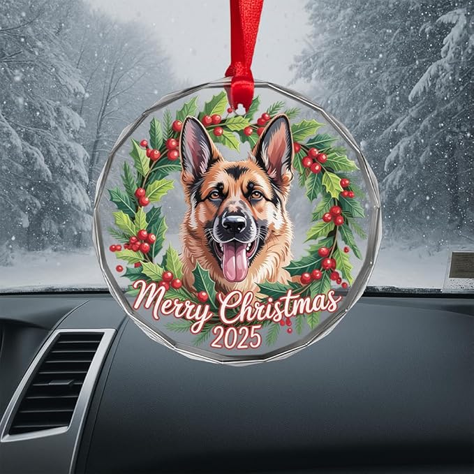 German Shepherd Dog Glass Ornament – Handcrafted Hanging Decoration, Elegant Keepsake with Unique German Shepherd Dog Design, for Home, Holiday Tree, or Special Occasion - Bloomnest