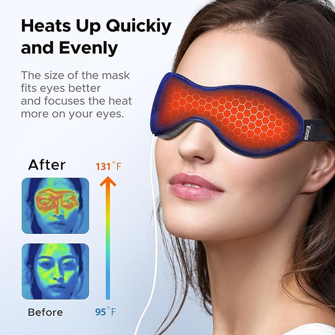 Ezona Heated Eye Mask, Warm Eye Compress Mask for Dry Eyes, USB Electric Eye Heating Pad with Temperature & Timer Control, Dry Eye Mask for Blepharitis, Sinus Migraine (Indigo) - Bloomnest