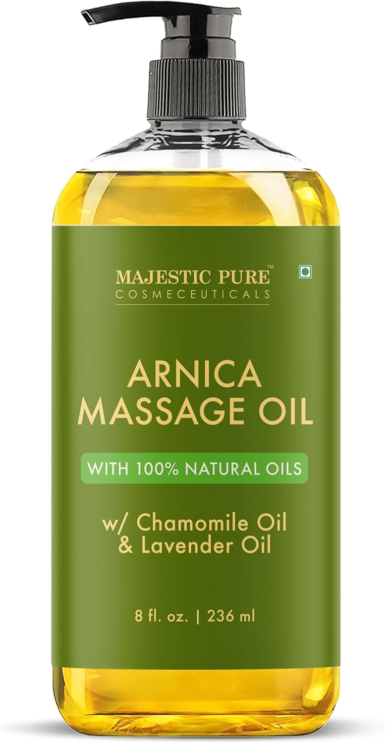 MAJESTIC PURE Arnica Massage Oil for Massage Therapy - Refreshing, and Relaxing - Natural Oils with Lavender & Chamomile Essential Oils - for All Skin Types - Men and Women - 8 fl oz