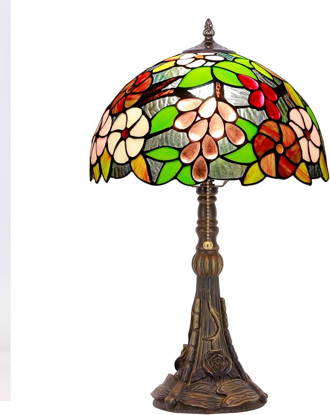 Tiffany Stained Glass Table Lamp 12X12X19 Inch Purple Grape Style Desk Bedroom Living Room Reading Light (Purple Grape) - Bloomnest