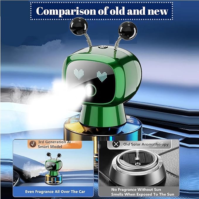 Robot Intelligent Aromatherapy Machine, Smart Cute Robot Car Air Freshener - Fine Spray/Fillable/Four-Gear Adjustment/Vibration Sensing/On-Off/Large Capacity Long-Lasting Fragrance/Green-V2(Gardenia) - Bloomnest