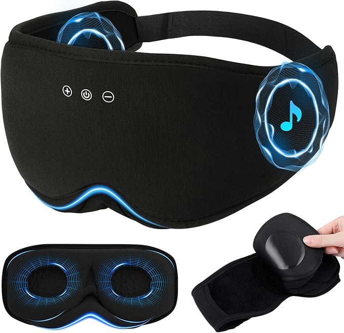 Sleep Eye Mask with Wireless Headphones - 29 Soothing White Noise Sounds, 3D Zero Pressure Eye Maks for Women & Men, Blackout Sleeping Masks for Side Sleeper, Removable Eye Cover (Black) - Bloomnest