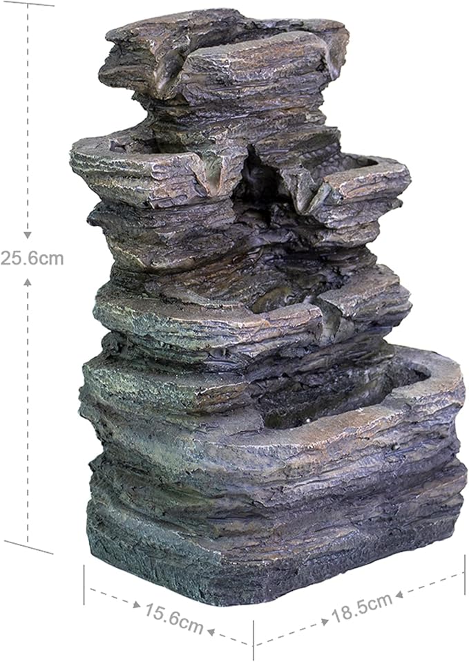 Ferrisland 5-Tier Cascading Tabletop Fountain with LED Lights - Indoor Water Fountain Decor Tabletop Small Relaxation Waterfall Feature Dark Gray - Bloomnest