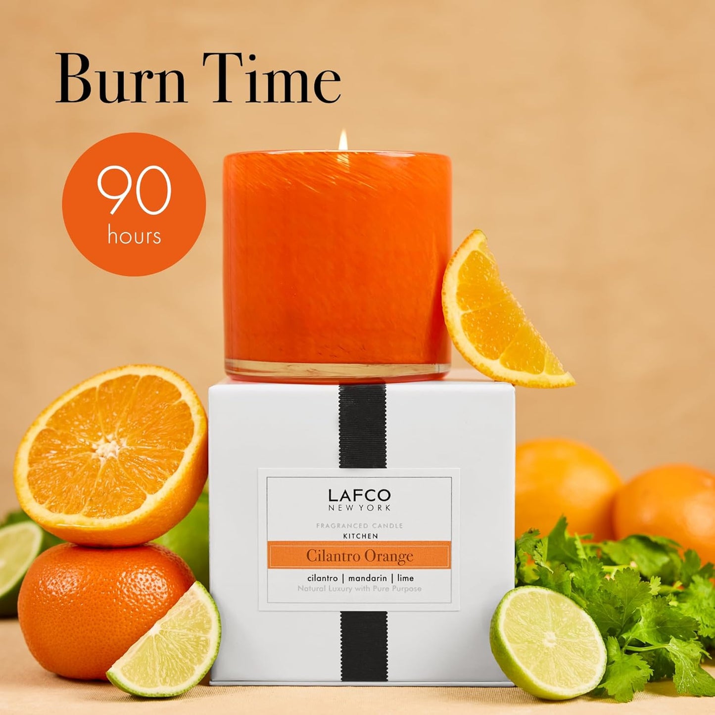 LAFCO New York Signature Candle, Cilantro Orange - 15.5 oz - 90-Hour Burn Time - Reusable, Hand Blown Glass Vessel - Made in The USA