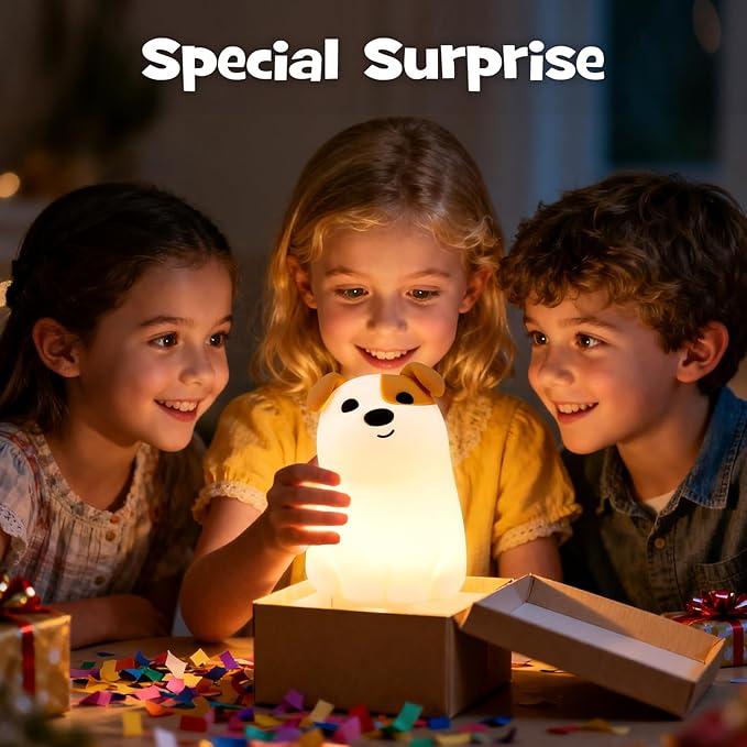 Squishy Puppy Night Light with RGB Mode 3 Brightness Adjustable Nursery Breastfeeding Nightlight Cute Novelty Smile Dog Animal Lamp Rechargeable Silicone Touch Bedside Lamp for Bedroom Dorm Decor - Bloomnest