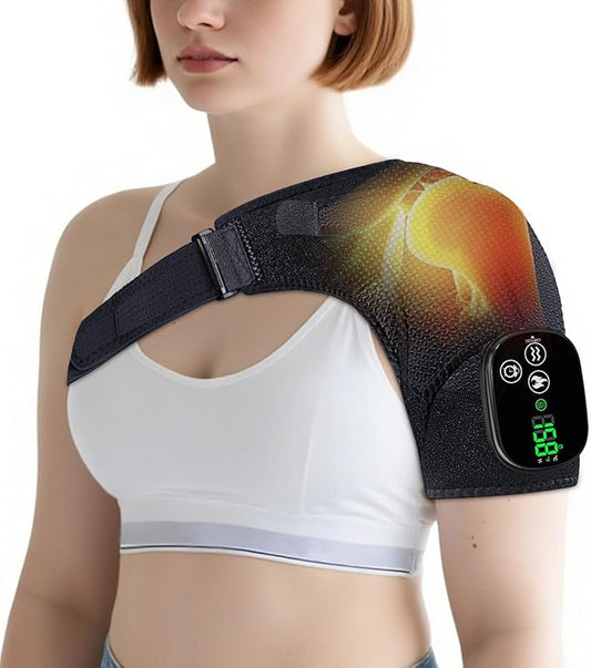 YUANBO Shoulder Heating Pad Massager - Cordless Portable Heated Shoulder Brace & Wrap with Vibration, 6 Heat & Timer Modes - Warmer Gift for Mom & Dad