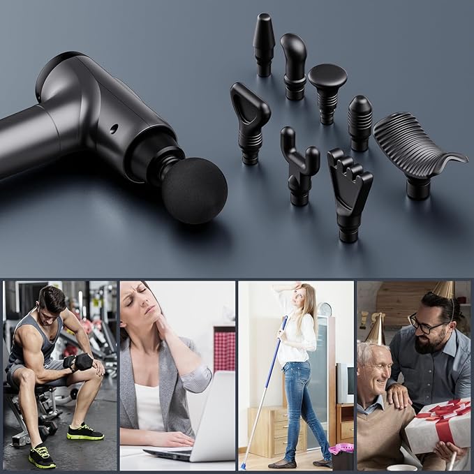 Massage Gun Deep Tissue, Handheld Electric Muscle Massager, High Intensity Percussion Massage Device for Pain Relief with 9 Attachments & 30 Speed(Grey) - Bloomnest