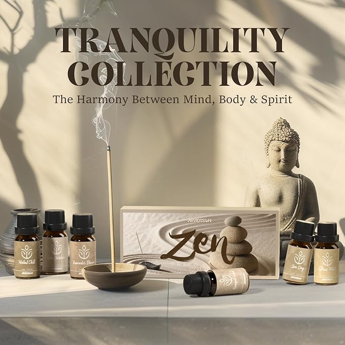 ARVIDSSON Zen Essential Oils Set, Nautal Tranquil Essential Oil for Diffusers for Home - Zen Garden, Lavender Dream, Serene Spa, Citrus Mint, Tranquil Wood, Herbal Chill, Gift for Women - Bloomnest