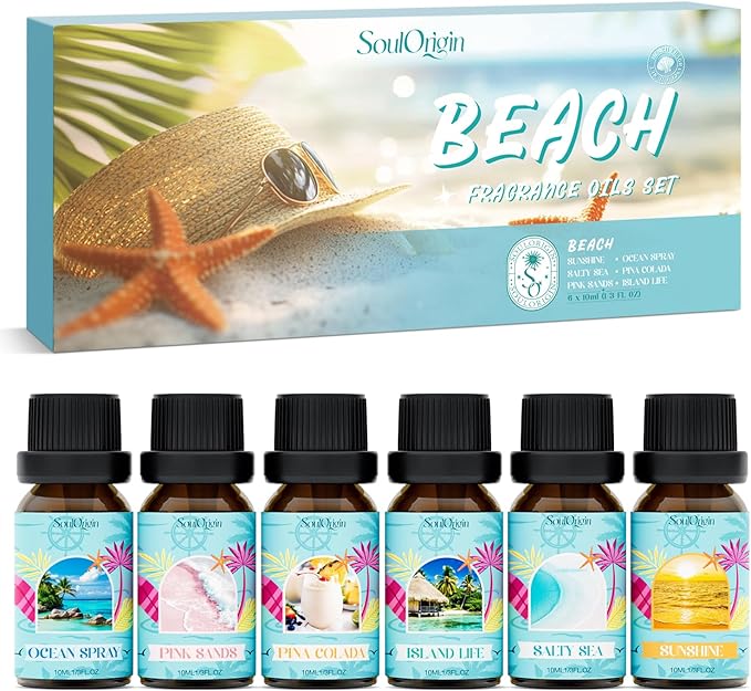 Beach Fragrance Oils Set, Essential Oil Gift Set for Diffuser, Summer Scent Diffuser Oil, Diffuser Scents Oil for Home-Ocean Spray, Pink Sands, Salty Sea, Pina Colada, Island Life, Sunshine - Bloomnest